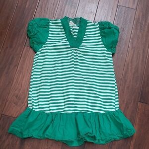 Umgee Emerald Green & White Striped Dress with Puffy Sleeves size Small